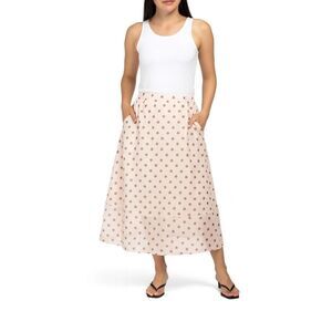 Melloday Polka Dot Midi Skirt Cream Brown Size X-Large with Pockets